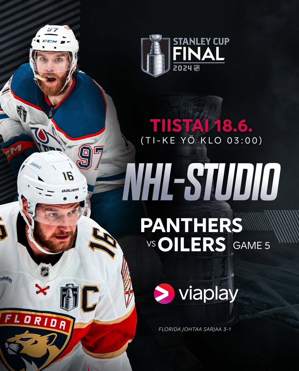 Panthersilla jälleen kerran katkaisun mahdollisuus, mutta tällä kertaa kotona!

Lentääkö rotat vai ei? 🐀

Viaplayn NHL-studio seuraa 5. ottelua ti-ke yönä klo 03 alkaen.

🏒 FLA vs EDM
🎥 <a href="/TuomasMeling/">Tuomas Meling</a> &amp; <a href="/IsmoLehkonen/">Ismo Lehkonen</a>
🎙️ <a href="/makinenantti/">Antti Mäkinen</a> &amp; <a href="/TampereenPoika/">Ville Nieminen</a>
📺 Viaplay &amp; V sport 1