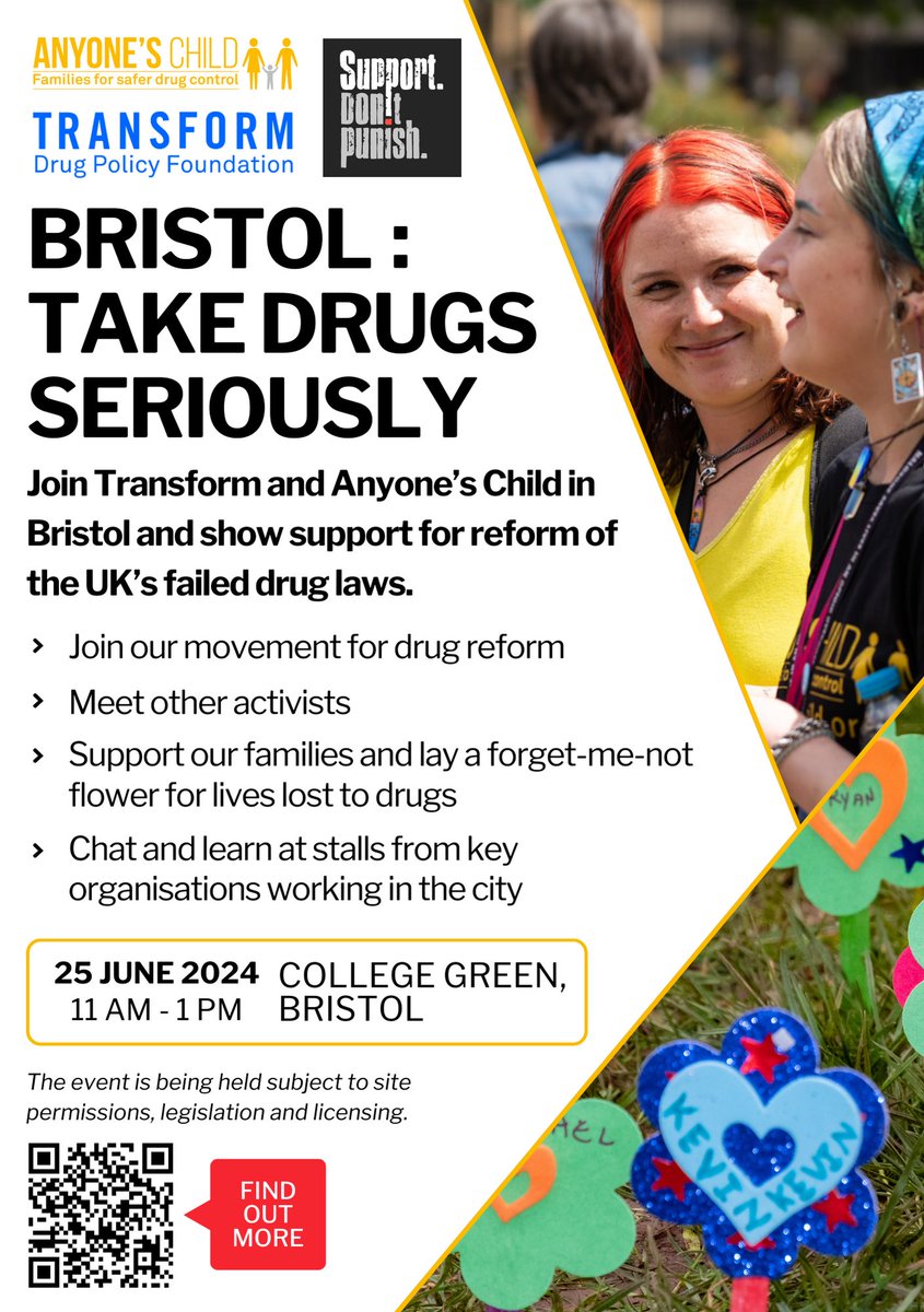 Please make sure you join us next Tuesday in Bristol for this!

We'll be standing together to call for safer drug laws with our <a href="/anyoneschild/">Anyone's Child: Families for Safer Drug Control</a> campaign. Come along for what promises to be a lovely time 💛

11-1 PM | 25/06/24
anyoneschild.org/bristol-action…