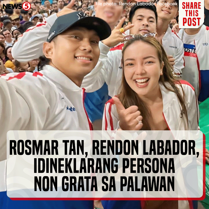 Idineklara nang persona non grata sa buong lalawigan ng Palawan ang social media personalities na sina Rosmar Tan, Rendon Labador, at iba pang miyembro ng Team Malakas.

Kasunod ito ng insidente ng paninigaw nila sa isang tauhan ng munisipyo ng Coron, Palawan. #News5