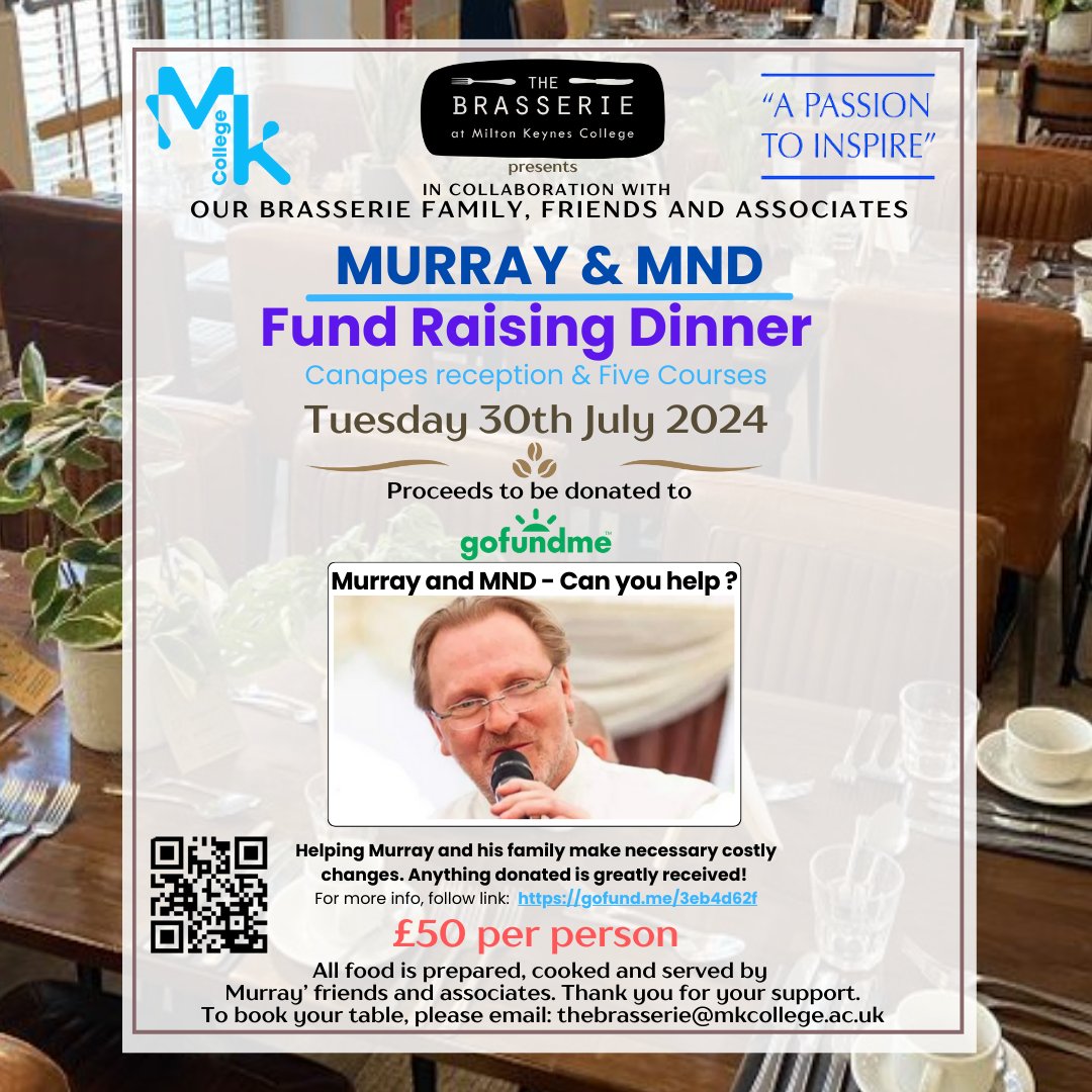🏴Richie Carter🏴 (@jellyhead70) on Twitter photo The Brasserie team of old is reforming, coming together to support our friend and inspiration <a href="/MurrayKC/">Murray Chapman</a> . Together, we aim to create an inspiring and flavourful "Inspired by Passion" dinner on Tuesday, July 30th, in the <a href="/ThebrasserieMK/">The Brasserie MK</a>. Proceeds will go to Murray & MND GoFundMe The Brasserie team of old is reforming, coming together to support our friend and inspiration <a href="/MurrayKC/">Murray Chapman</a> . Together, we aim to create an inspiring and flavourful "Inspired by Passion" dinner on Tuesday, July 30th, in the <a href="/ThebrasserieMK/">The Brasserie MK</a>. Proceeds will go to Murray & MND GoFundMe