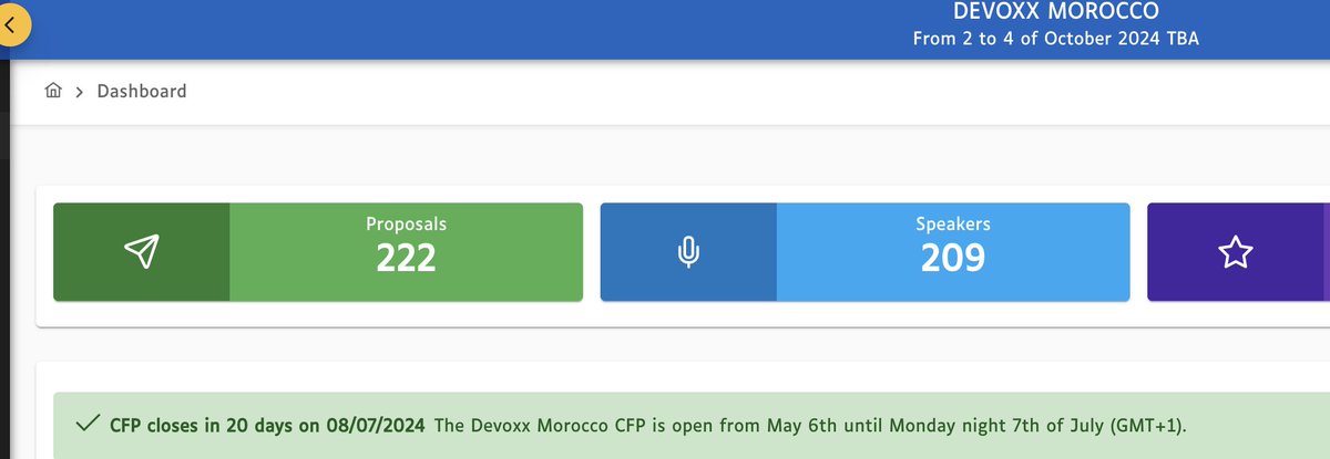 We are only 3 weeks left to closing the Call for Proposal (CFP) for @devoxxma 🏃‍♂️🏃‍♂️

So go ahead and submit you proposals we are reviewing them as they are coming in 🖥️⌨️

cfp.devoxx.ma