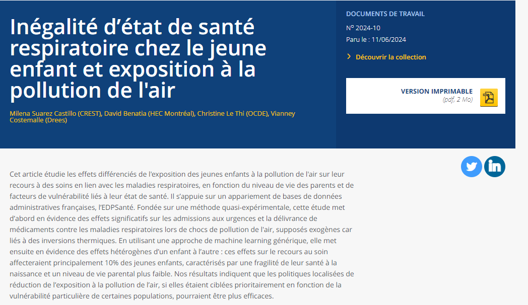 Inégalité d’état de santé respiratoire chez le jeune enfant et exposition à la pollution de l'air 👉 insee.fr/fr/statistique… #ISS #environnement