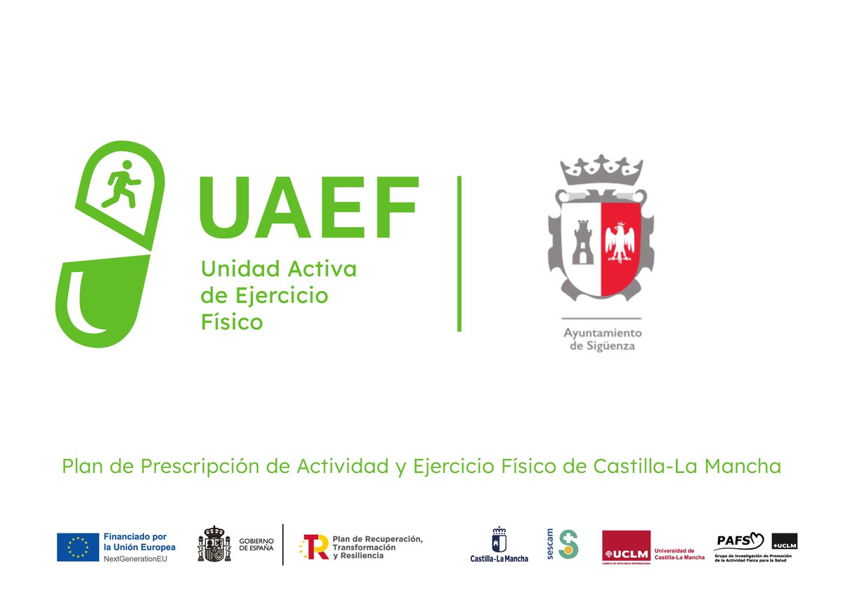 Grupo PAFS (@grupopafs) on Twitter photo Bienvenidos a la Unidad Activa de Ejercicio de #Sigüenza
Estamos disponibles en:
📌Polideportivo Municipal. Camino Viejo. Sigüenza.
🗓️Visítanos los Lunes, Martes y Jueves de 9 a 15h.
Contacto 📩: uaefsiguenza@gmail.com
#UAEFCLM #TeEsperamos Bienvenidos a la Unidad Activa de Ejercicio de #Sigüenza
Estamos disponibles en:
📌Polideportivo Municipal. Camino Viejo. Sigüenza.
🗓️Visítanos los Lunes, Martes y Jueves de 9 a 15h.
Contacto 📩: uaefsiguenza@gmail.com
#UAEFCLM #TeEsperamos