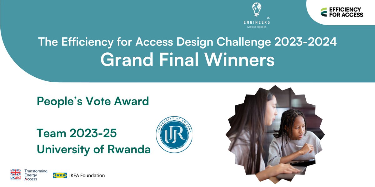 EforA_Coalition's tweet photo. And the People’s Vote Award goes to Team 2023-25 from @Uni_Rwanda, for their supremely popular design: Precision crop preservation with energy-efficiency. Congratulations all team members!
#EfficiencyforAccessDesignChallenge
#GrandFinal
@ewbuk https://t.co/ujKPC3xOXB