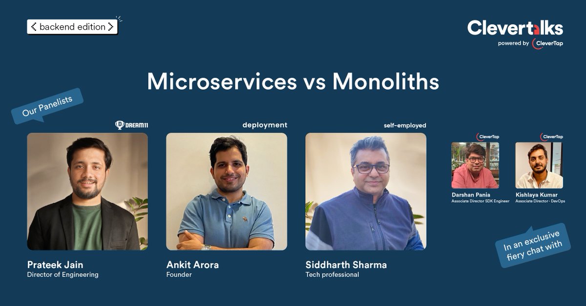 CleverTap's tweet photo. Want to level up your #backenddevelopment skills? 🤓 Block your seats as we are all set to host you and be ready to learn all about microservices vs monoliths, connect with fellow developers, &amp; so much more!  

Register now: https://t.co/m7xus0Wcp0  

#Clevertalks #TechMeetup https://t.co/ZTJBHrBKZO