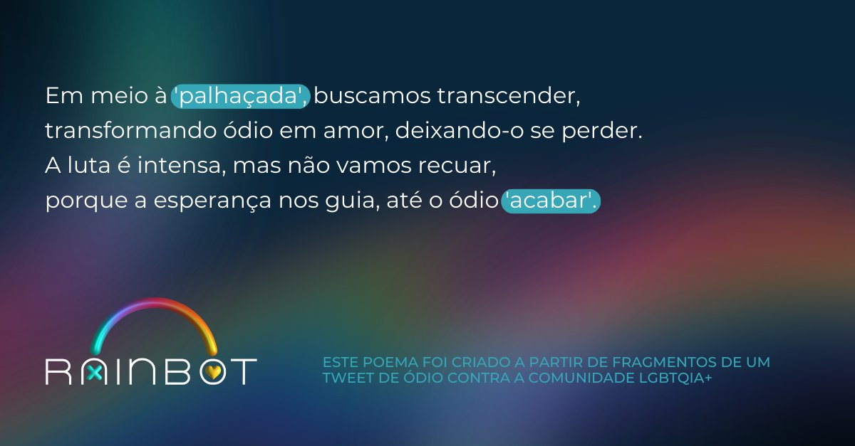 RainBotProject's tweet image. Diante do ódio, o amor. Diante de mensagens violentas, versos diversos.
#Rainbot  #LGBTQIA+