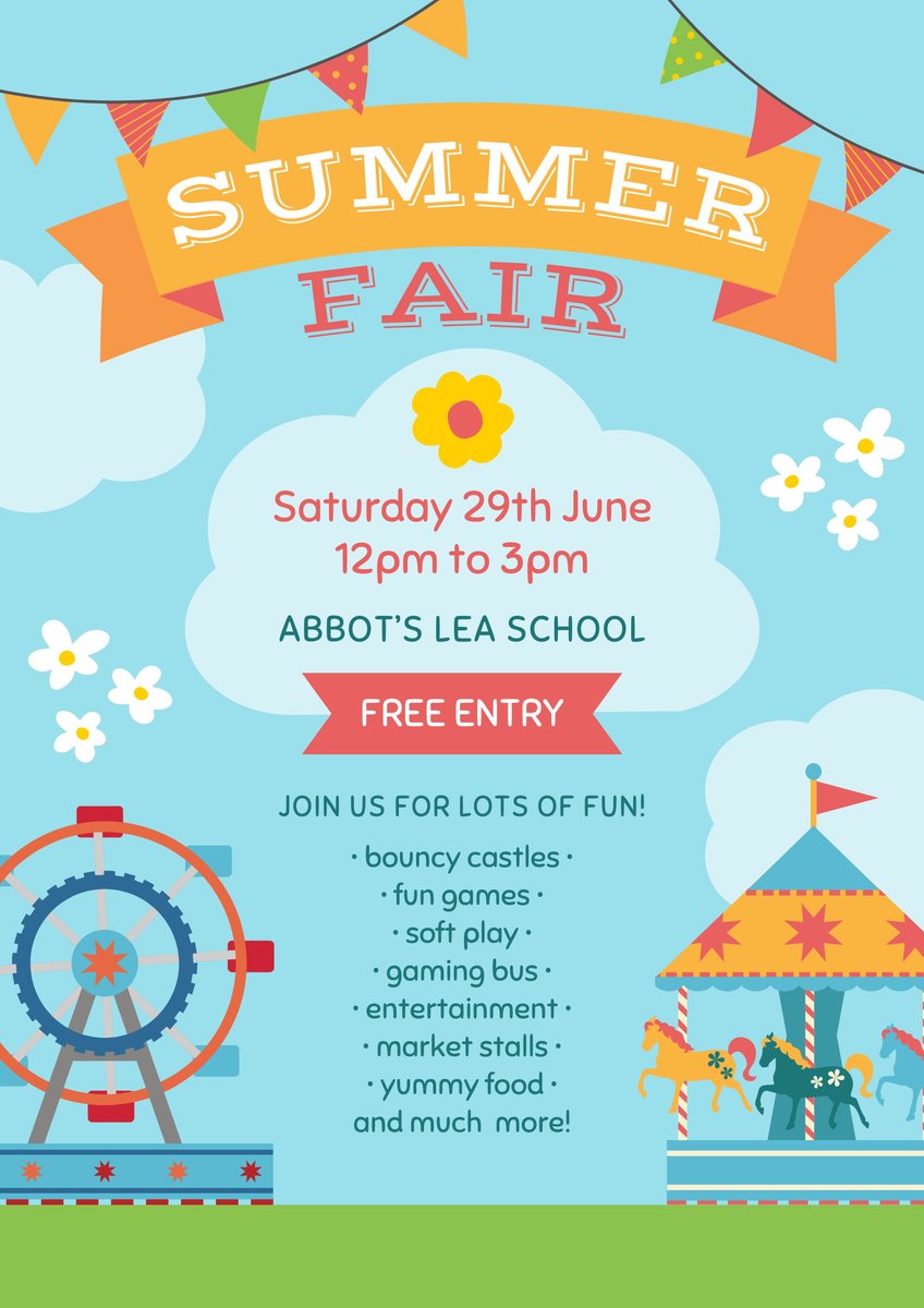 AbbotsLeaSchool's tweet image. 🎉 Join us for our School Summer Fair! 🎉
It's going to be a special event, and we can't wait to see you all there! 🎈✨ 🌞
#SummerFair #SchoolEvent #FunForAll