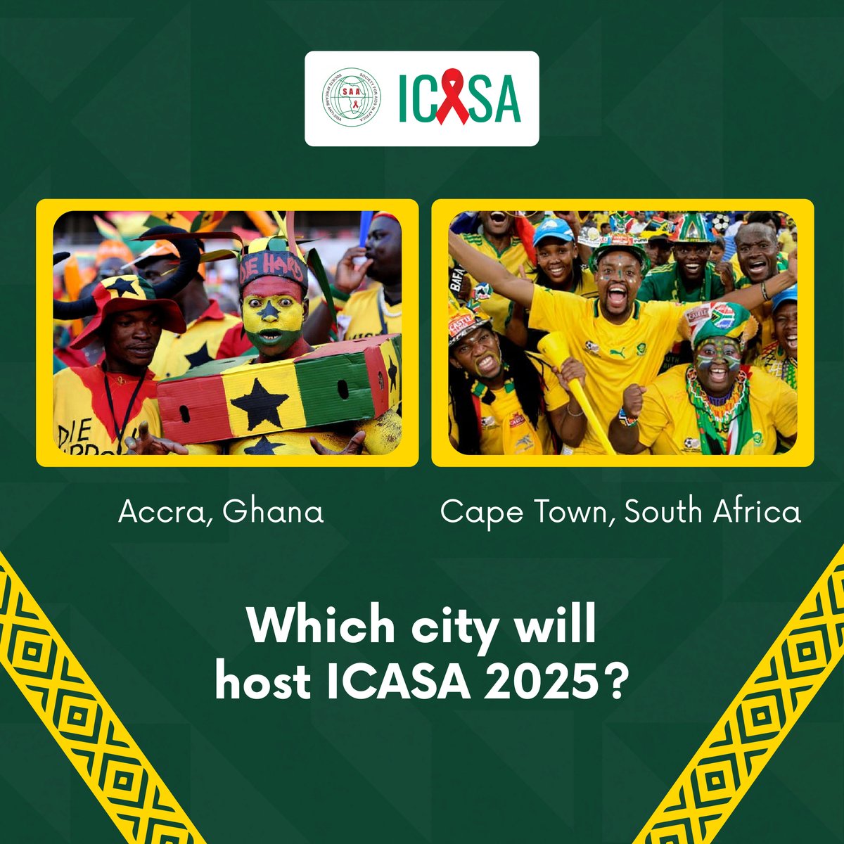 icasa2025's tweet photo. Which of these two cities would you like to go to for #ICASA2025?

Accra 🇬🇭 or Cape Town 🇿🇦 https://t.co/G8Hf93Zqt8