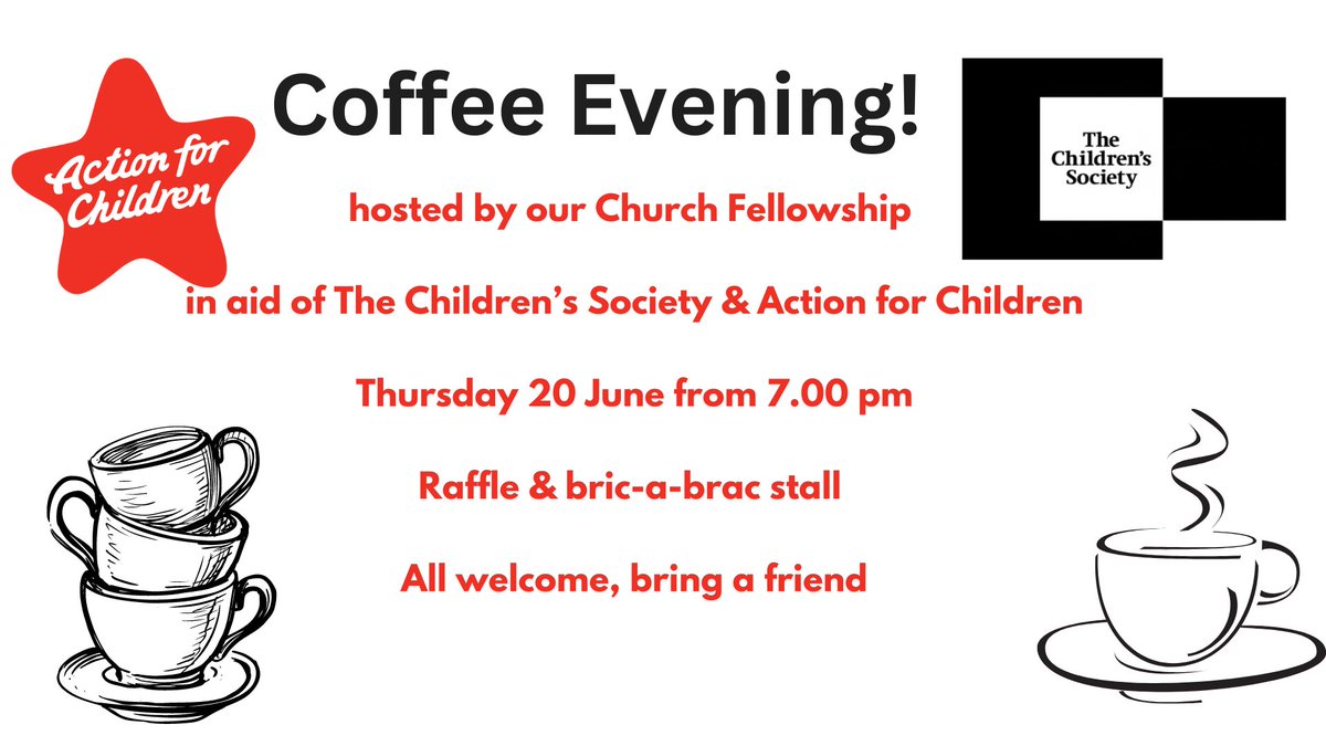 Drop in on Thursday 20 June from 7.00 pm for our fundraising Coffee Evening
<a href="/childrensociety/">The Children's Society</a> <a href="/actnforchildren/">Action for Children</a>