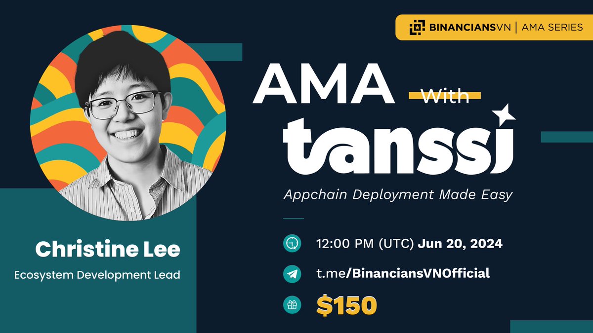 🔥 Curious about <a href="/TanssiNetwork/">Tanssi</a>? Discover more in our upcoming #AMA session!

📱 Join us this Thursday at 12 PM (UTC) with Christine Lee at t.me/BinanciansVNOf…

🏆 Comment your questions below! We'll choose 5 to answer, &amp; the lucky ones will receive our rewards.