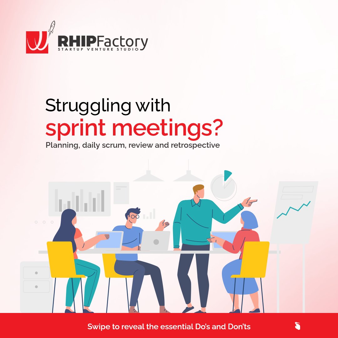 RHIPFactory's tweet image. Sprint meetings are key events in the scrum framework commonly used in project management. To ensure productivity and effectiveness of team members, always encourage regular communication and feedback.

#RHIPFactory #venturestudio #Fundezer #healthcare