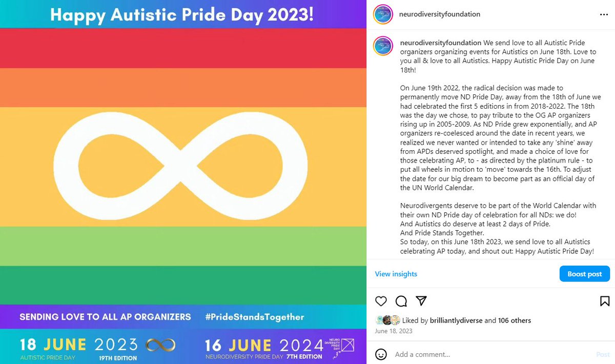 Happy Autistic Pride Day 2024 to all autistics and epecially the AP organizers. We wish you all luck and joy on this day and great events, and we send you our love, sprinkled with high-fives.

Pride Stands Together.