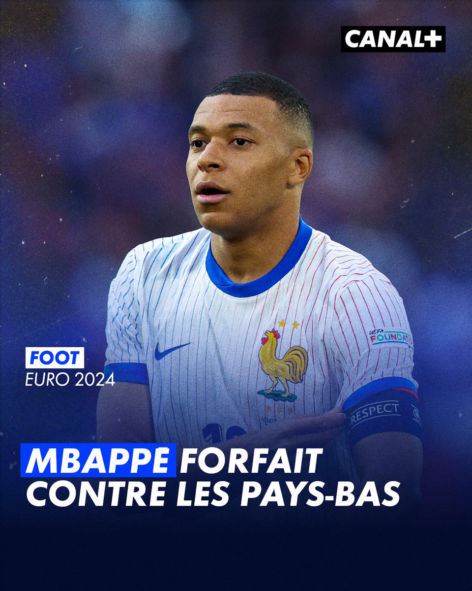 CanalplusFoot's tweet photo. 🚨🚨 INFO CANAL+ 🚨🚨

Kylian Mbappé est forfait pour le match face aux Pays-Bas !

Il portera un masque pour le reste de la compétition, la cicatrisation de sa blessure et l’enjeu sportif dicteront un potentiel retour face à la Pologne 🙏 https://t.co/OYtzBvOudo