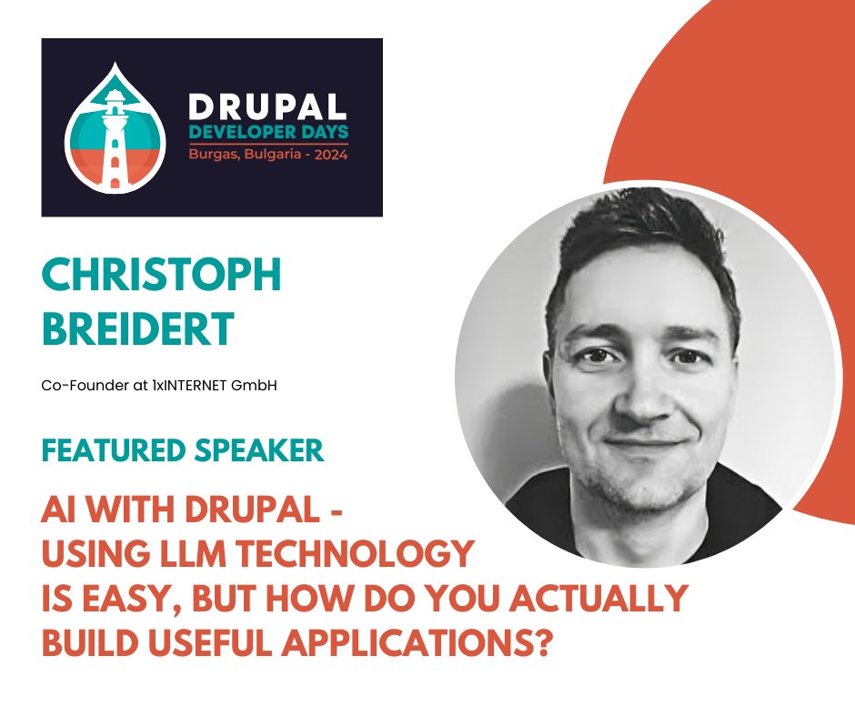 Excited to welcome our featured speaker Christoph Breidert to #DrupalDevDays 🥳 

Join <a href="/breidert/">Christoph Breidert</a> at #DDD24 to explore Large Language Models (#LLM) for custom applications and optimizing #AI integration costs, with a live #Drupal demo.

🔗 Learn more at ddd2024.drupalcamp.bg/drupal-dev-day…