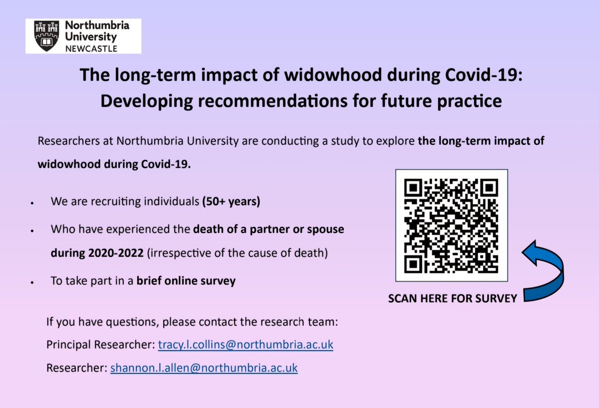 Shannon Allen (@sallen_psy) on Twitter photo Our survey investigating the impact of widowhood during Covid-19 closes on July 1st so please follow the link below if you would like to take part:
app.onlinesurveys.jisc.ac.uk/s/northumbria/…
#widowsupport #griefsupport #covid19 <a href="/CruseSupport/">Cruse Bereavement Support</a> <a href="/WidowedAndYoung/">WAY Widowed and Young</a> Our survey investigating the impact of widowhood during Covid-19 closes on July 1st so please follow the link below if you would like to take part:
app.onlinesurveys.jisc.ac.uk/s/northumbria/…
#widowsupport #griefsupport #covid19 <a href="/CruseSupport/">Cruse Bereavement Support</a> <a href="/WidowedAndYoung/">WAY Widowed and Young</a>