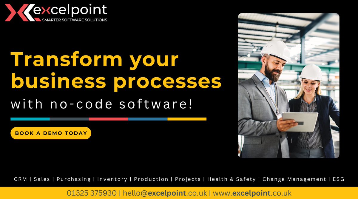 Excelpoint's tweet image. We support & enable #manufacturers to successfully achieve #digitalisation by introducing #nocodesoftware to replace outdated manual, paper, & Excel-based processes.
Contact us at 01325 375930 or hello@excelpoint.co.uk.
Visit us at excelpoint.co.uk
#Nocode