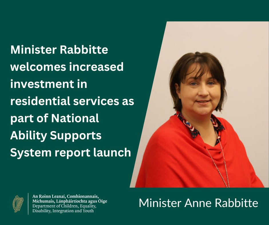 Children, Equality, Disability, Integration, Youth (@dcediy) on Twitter photo Minister of State for Disability <a href="/AnneRabbitte/">Anne Rabbitte</a> has launched the National Ability Supports System (NASS) report for 2023. The report tracks current use and future need for specialist disability services.
Full press release at: bit.ly/3KOHSWL Minister of State for Disability <a href="/AnneRabbitte/">Anne Rabbitte</a> has launched the National Ability Supports System (NASS) report for 2023. The report tracks current use and future need for specialist disability services.
Full press release at: bit.ly/3KOHSWL