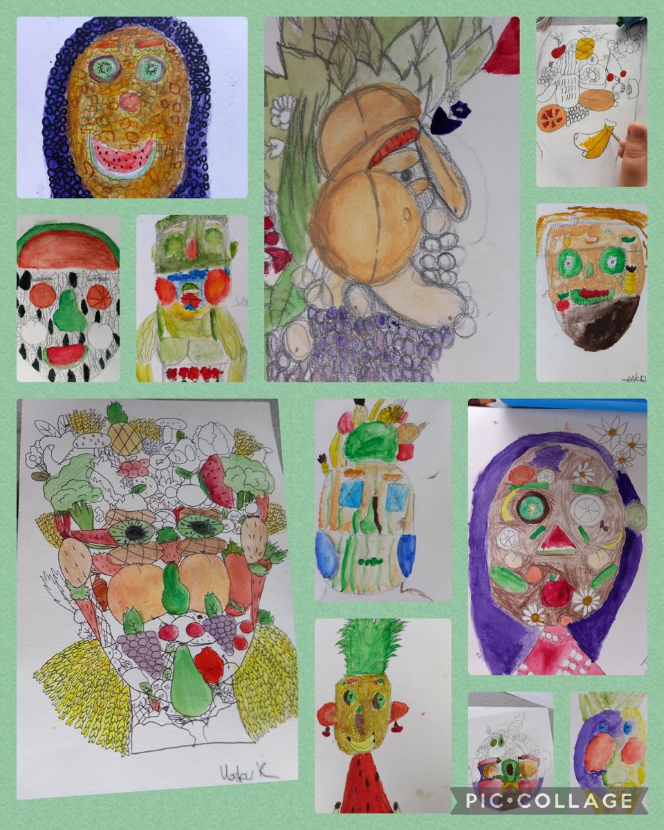 Super art from 6HW today, ardderchog! Using water colours to add technique. You really captured the style of Giuseppe Arcimboldo 🇮🇹.  Ready for our Milton Gallery 😀🎨 <a href="/MiltonPrimary17/">Milton Primary</a>.