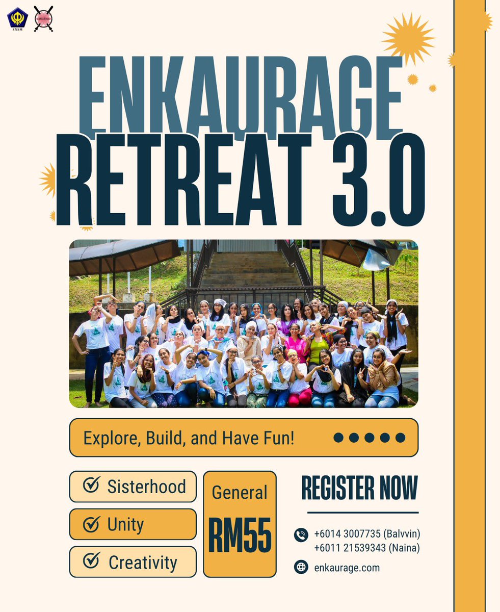 Calling all young women! EnKAURage Retreat 3.0 is your chance to connect, grow, and have a blast. Don’t miss out – register now for a weekend of fun and empowHERment! 💖🌸

Registration link: forms.gle/zdgwtq5ezVLD5h…

#enkaurage #enkaurageretreat3.0 #empowHER