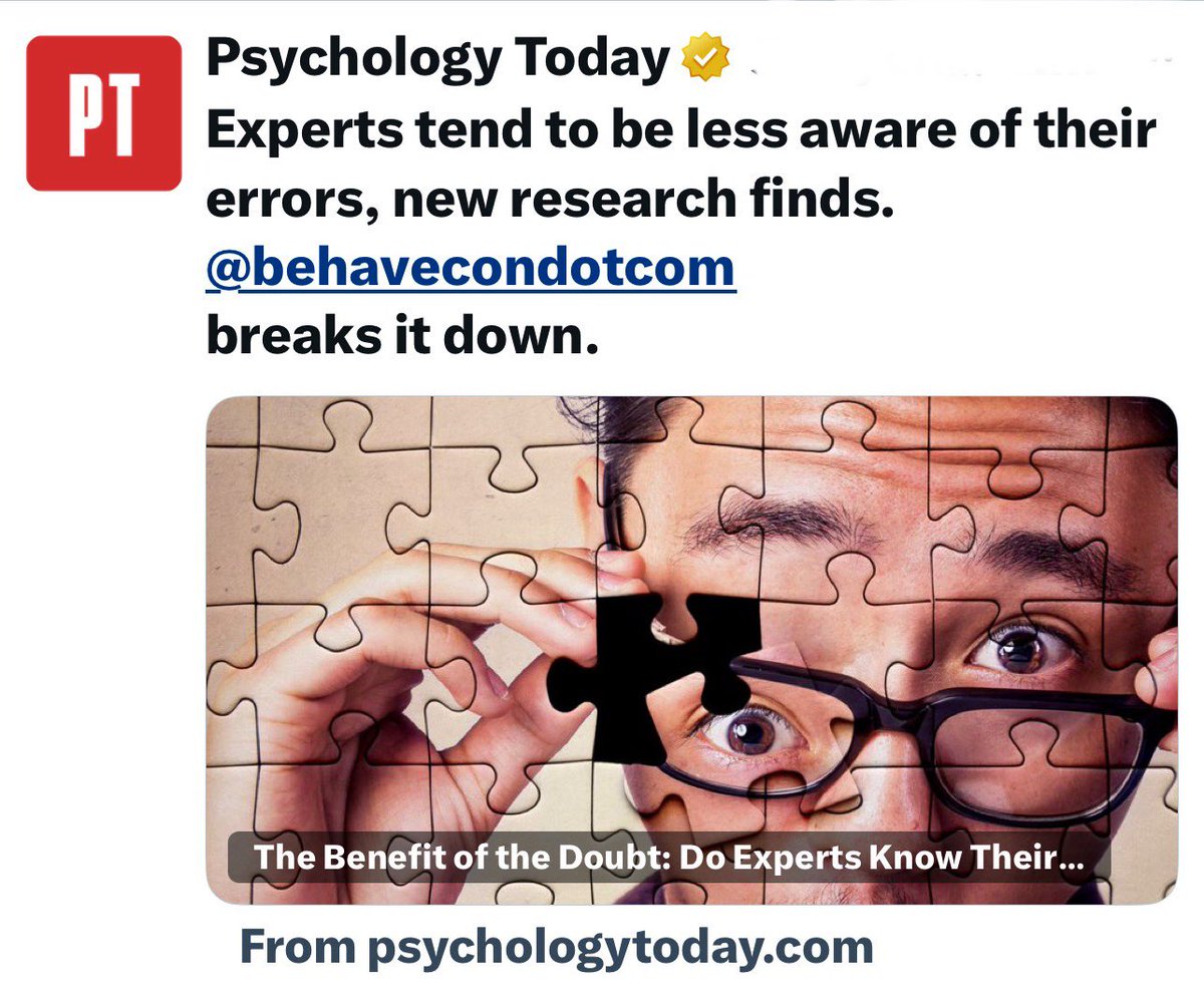 JohnRDallasJr's tweet image. #SubjectMatterExperts (SMEs) are unwittingly bias-prone. #FundamentalAttributionError (FAE) and #DunningKrugerEffect are two of the reality-blocking #CognitiveBiases for which @EnclaveAcademy warns #entrepreneurs and other #DifferenceMakers to be on alert. psychologytoday.com/us/blog/consum…