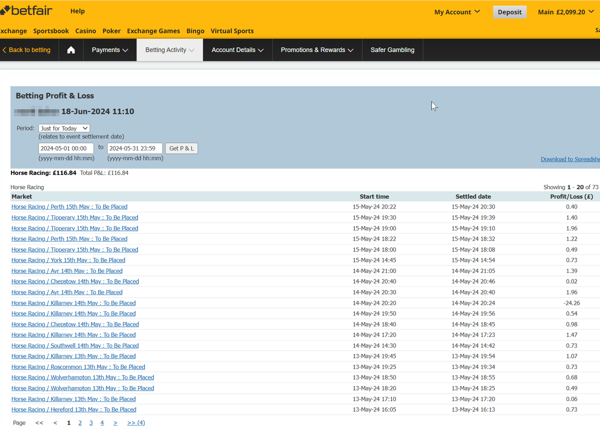 Betextrader's tweet photo. #Betfair May 2024 update is in! We're thrilled to report a £117 profit, bringing our bank increase to £2098,That's 42x our initial £50 bank - a 6% increase in just one month. A very good month! #HorseRacing #AutomatedProfits #sportsbettingtwitter #SportsGambling #botsoftware https://t.co/43I6umZ7R9