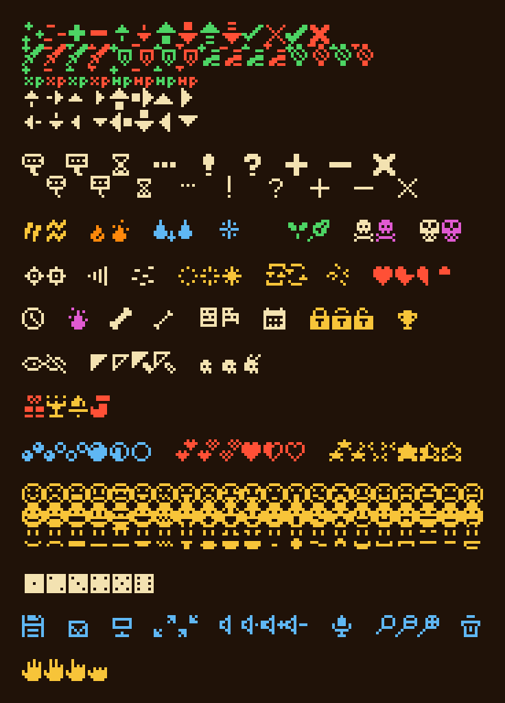 _V3X3D's tweet image. More 1bit 8x8 sprite conversions! 🙂

Here are some UI, as well as status icons. Even some little emoji.

❤️❤️Original In Comments❤️❤️

Hope you enjoy!

#pixelart #ドット絵 #gamedev #indiedev