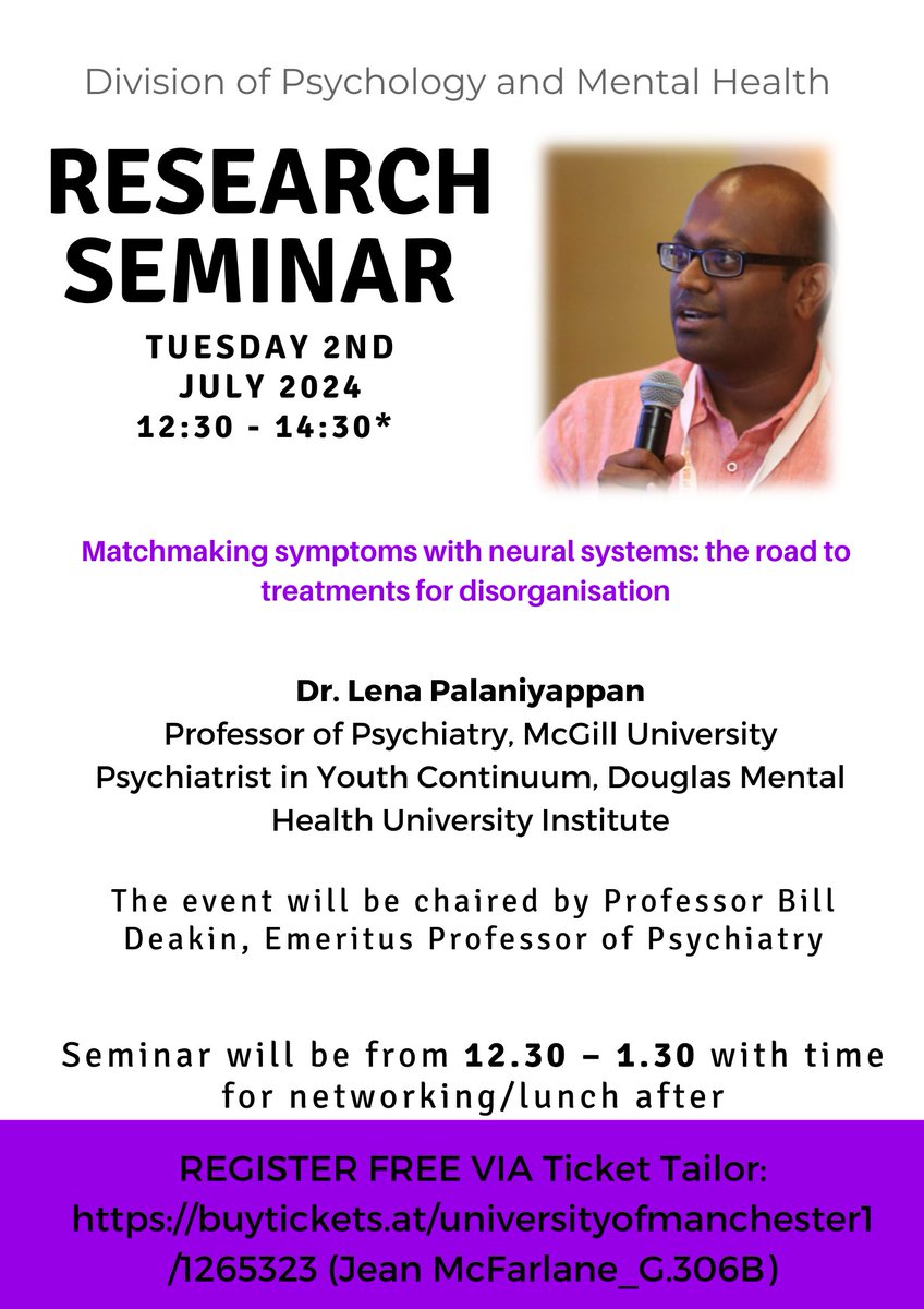 UoM Division of Psychology & Mental Health Seminar (@uom_dpmhs) on Twitter photo In July we are pleased to be hosting a special
<a href="/FBMH_UoM/">UoM Biology, Medicine and Health</a> SHS seminar with visiting psychiatrist Dr Lena Palaniyappan & chair Emeritus Professor of Psychiatry, Bill Deakin. The event is free to attend and takes place in person. Register via: tickettailor.com/events/univers……
<a href="/UoMNews/">The University of Manchester News</a> In July we are pleased to be hosting a special
<a href="/FBMH_UoM/">UoM Biology, Medicine and Health</a> SHS seminar with visiting psychiatrist Dr Lena Palaniyappan & chair Emeritus Professor of Psychiatry, Bill Deakin. The event is free to attend and takes place in person. Register via: tickettailor.com/events/univers……
<a href="/UoMNews/">The University of Manchester News</a>