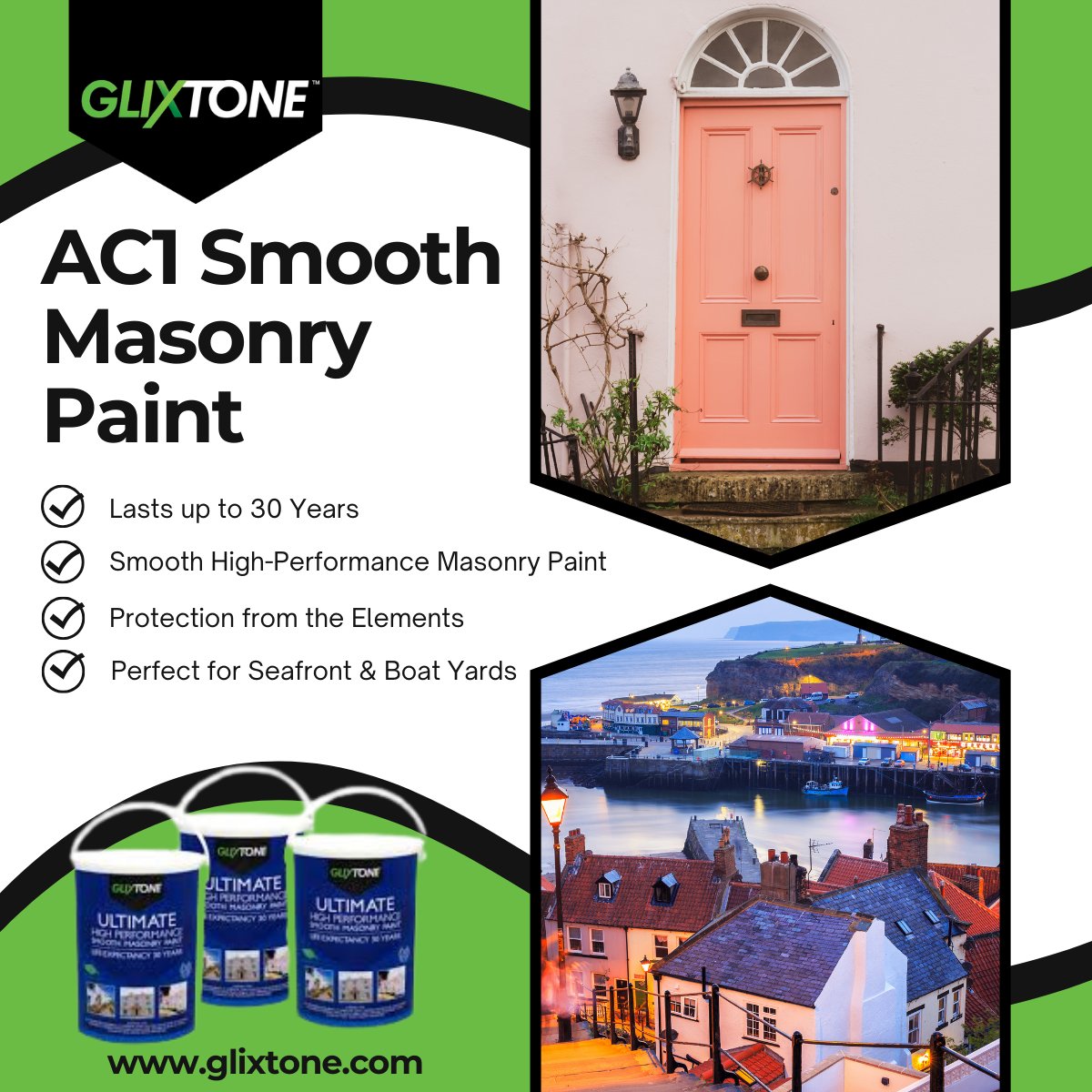 Check out the new Glixtone AC1 Ultimate High-Performance Smooth Masonry Paint. Lasts up to 30 years and is perfect for buildings in tough environments such as harbour buildings, seafront housing, hotels, marina walls, and boatyards. Visit glixtone.com/where-to-buy/ 

 #MasonryPaint