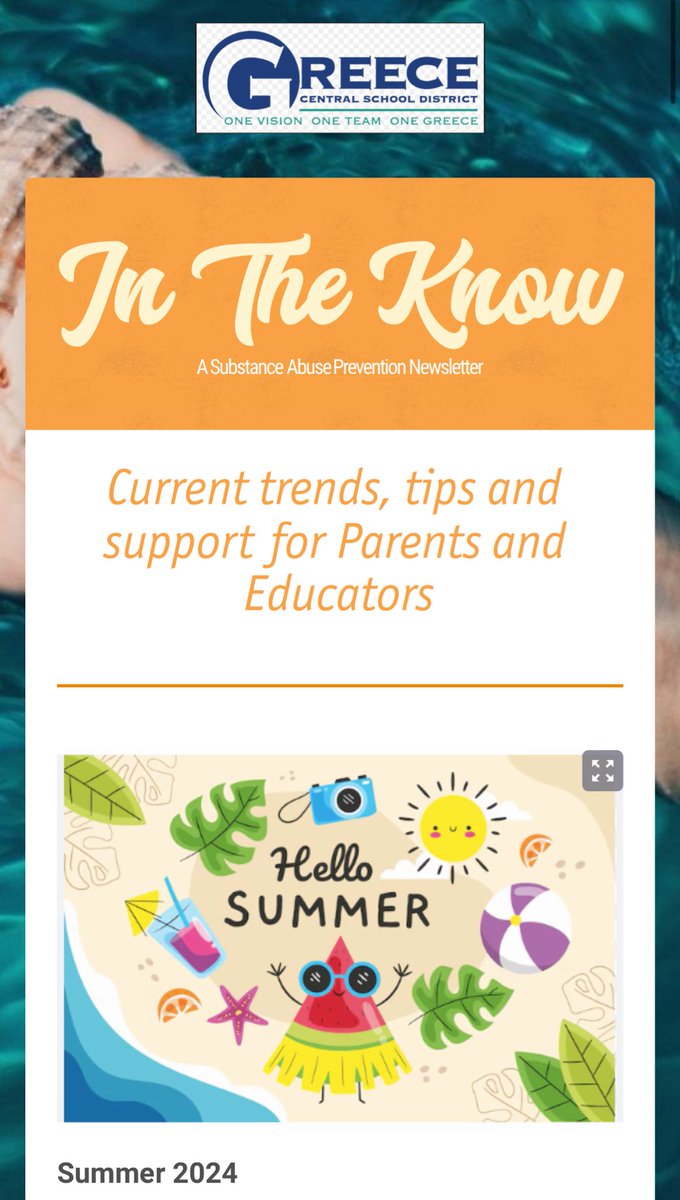 Summer is here!! Looking for tips on how to help your teen stay safe? Check out our substance abuse prevention newsletter. <a href="/GreeceCentral/">Greece Central</a> <a href="/CABaker22/">Christine Baker</a> .   secure.smore.com/n/mcq1b-in-the…