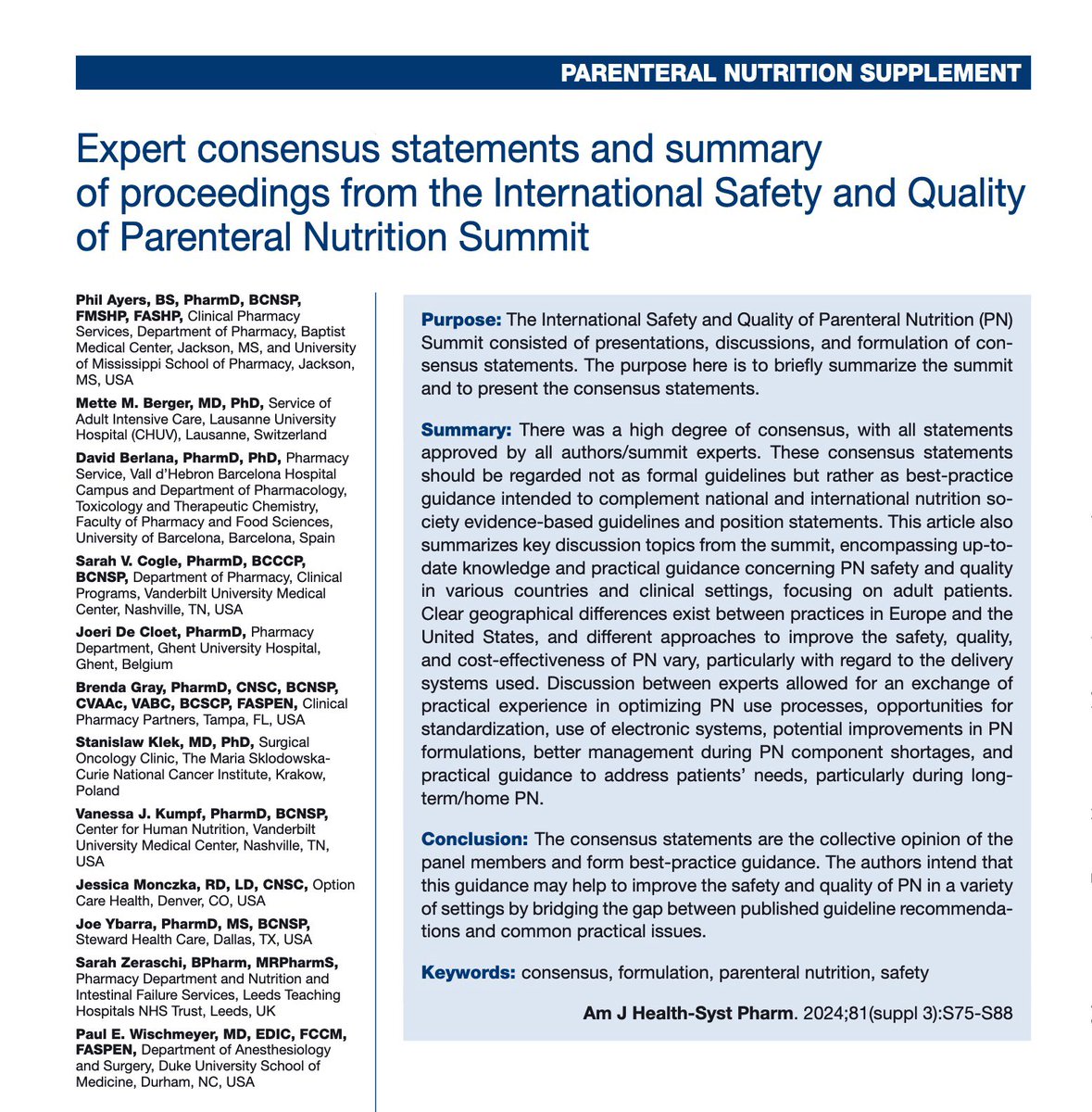 🙋‍♂️ MUST READ! Our new expert TPN guidelines  just out today!

🔗 FREE DOWNLOAD Here: academic.oup.com/ajhp/article/8…

#ICUNutrition #tpn #foamcc #nutritionmatters #dietitian #meded #foamed 
<a href="/ICUnutrition/">A/Prof Emma Ridley</a> 
<a href="/drshahrul80/">Syed Shahrul Naz</a> <a href="/Duke_Anesthesia/">Duke Anesthesiology</a> <a href="/KatarzynaKotfis/">Professor Katarzyna Kotfis, MD, PhD, EDAIC</a> <a href="/NutrioSci/">Nutrition Science</a> <a href="/NutritionNerd/">Tanya Halliday, PhD, RD</a>