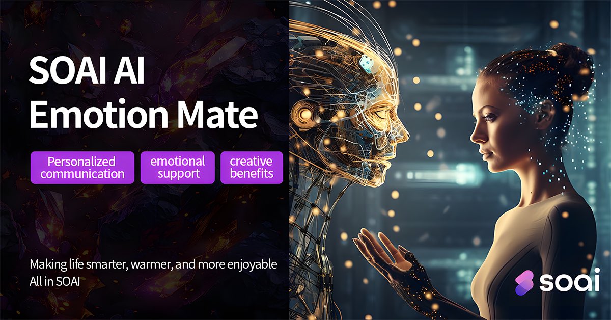 SOAI_web3's tweet image. 🔍 SOAI emotional partner, let your life no longer lonely! 🎉🎉🎉
Personalized emotional support: AI partner can understand your preferences and emotions, whether it is chatting or talking, it can respond to you in a timely and emotional manner.
Super strong work assistance: AI…