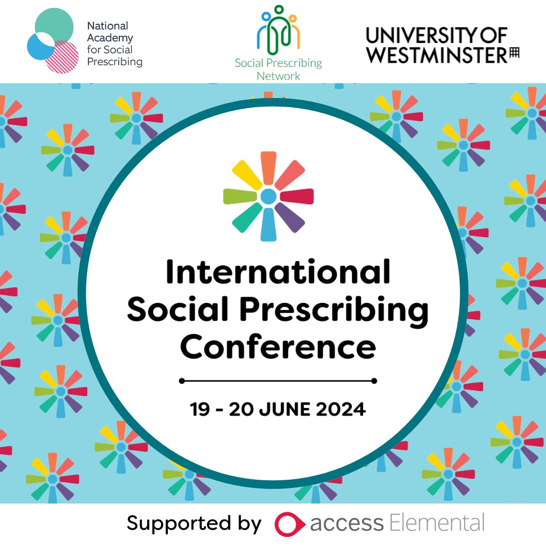 The National Academy for Social Prescribing (@nasptweets) on Twitter photo The International Social Prescribing Conference starts tomorrow! #ISPC2024
The conference is organised by NASP, <a href="/SocialPrescrib2/">Social Prescribing Network</a> & <a href="/UniWestminster/">University of Westminster</a>. It's also supported by <a href="/AccessElemental/">Access Elemental Social Prescribing</a>
Access the up to date agenda & information: ow.ly/wkkc50SkCpk
Tickets are sold out The International Social Prescribing Conference starts tomorrow! #ISPC2024
The conference is organised by NASP, <a href="/SocialPrescrib2/">Social Prescribing Network</a> & <a href="/UniWestminster/">University of Westminster</a>. It's also supported by <a href="/AccessElemental/">Access Elemental Social Prescribing</a>
Access the up to date agenda & information: ow.ly/wkkc50SkCpk
Tickets are sold out