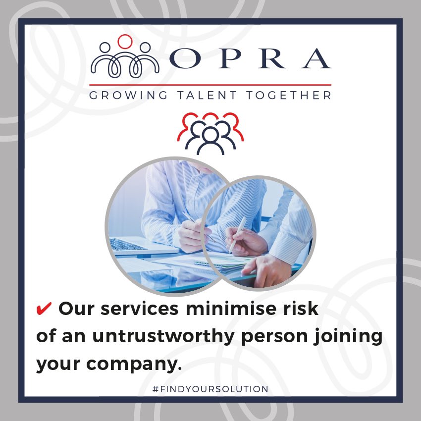 OpraGroup's tweet image. Our robust candidate screening can assist you in protecting your brand name, employees, &amp;amp; clients minimising risk to your company as a whole

Call our Compliance Manager Richard on:
☎️ 0203 854 7237
📧 r.donovan@theopragroup.com

#Screening
#RevetScreening
#PreEmploymentScreening