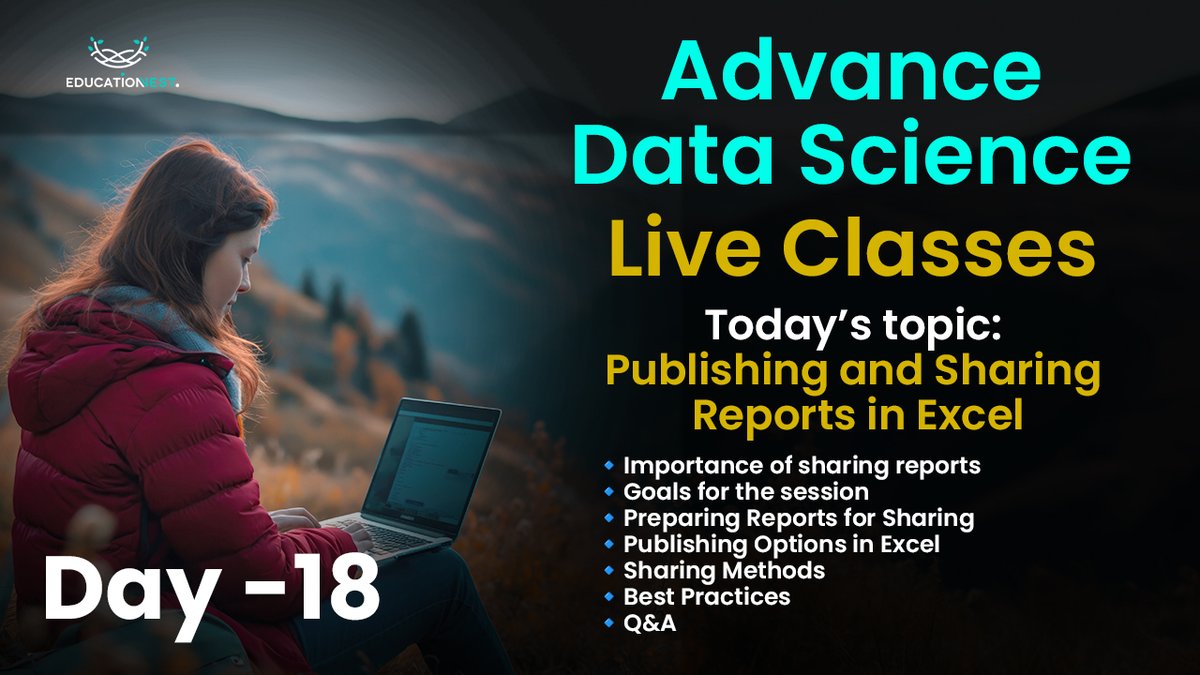 EducationNest's tweet image. Ready to take your data skills to the next level?

Day 18 of our #AdvancedDataScience journey is here! 📊
Today’s focus: Mastering the art of publishing and sharing reports in Excel. 

🔗 Join us here: t.ly/vqmf6 at 7:30 pm

 #DataAnalytics #ExcelTips #Educationnest