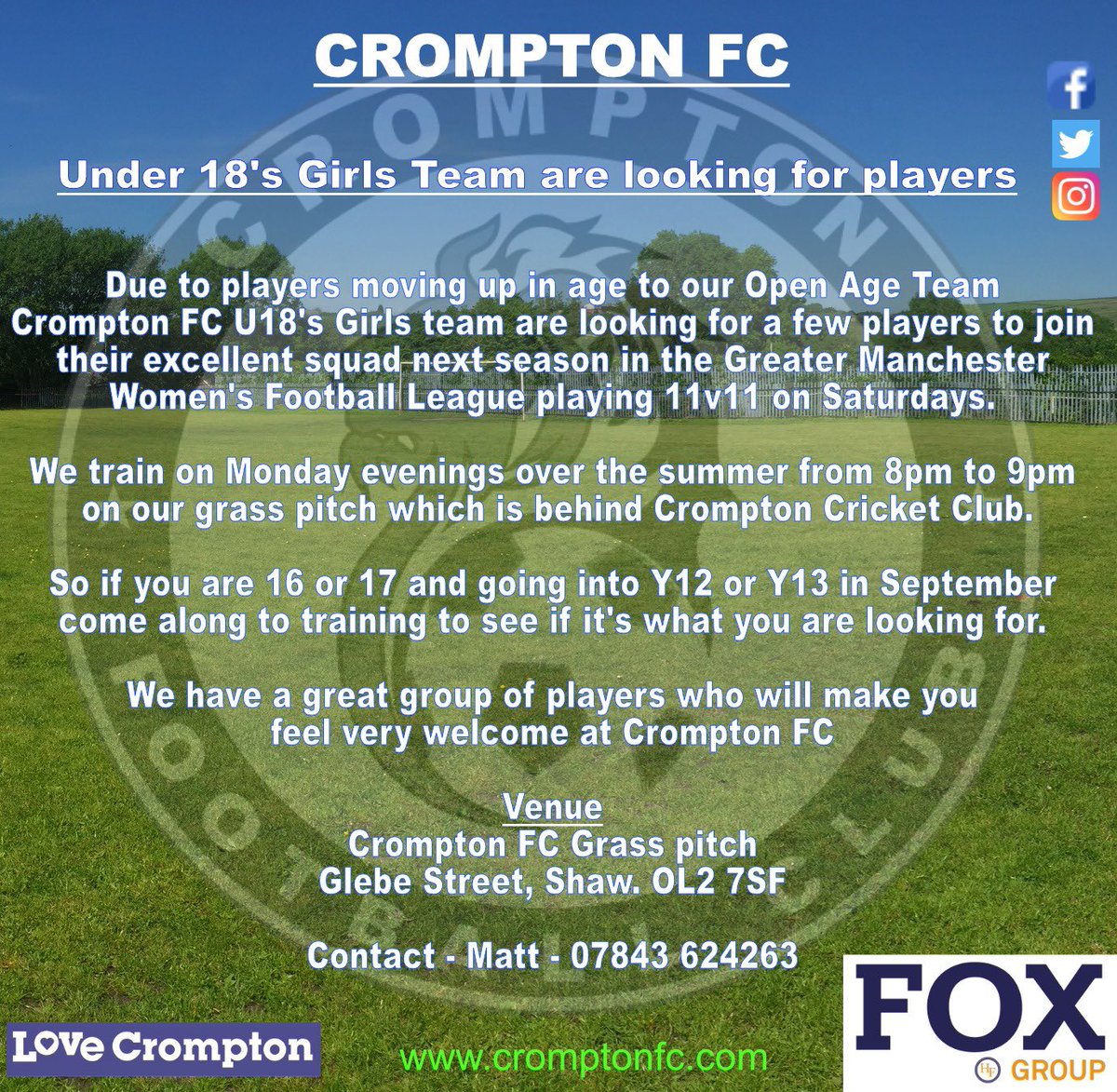 Our U18's Girls team are looking for a few new players due to some moving up in age to the Open Age Ladies Team.
If you are looking for a new team, are aged 16/17 and going in Y12/13 in Sept, then come along to training and see what you think.
Details below
<a href="/GMWFL2011/">GMWFL</a>