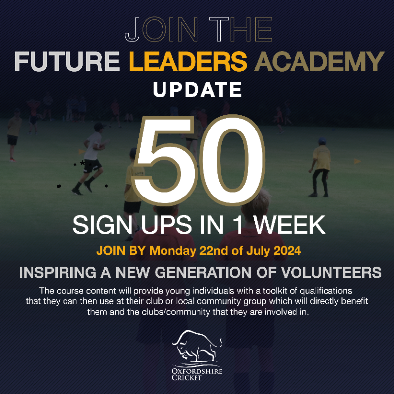 Oxoncb's tweet photo. 🔈Last week we were delighted to launch and introduce you to ‘Future Leaders Academy, a FREE programme designed for young leaders. 

After exactly one week since we launched sign ups, we have had over 50 people sign up to the programme 🏏 🎓