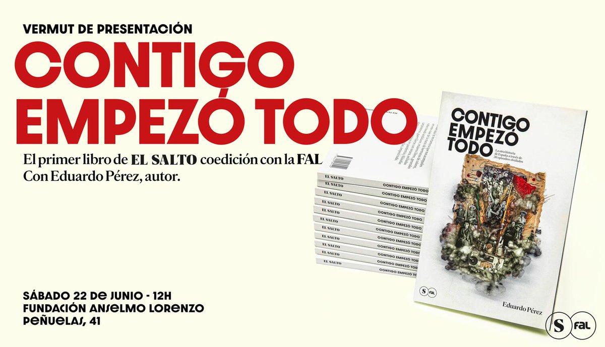 📙Este sábado 22 de junio a las 12h, estaremos de presentación en Madrid con el primer libro de <a href="/ElSaltoDiario/">El Salto</a>, Contigo empezó todo, de Eduardo Pérez, en el local de la Fundación <a href="/FAnselmoLorenzo/">FAL</a>, coeditora del libro. ¡Os esperamos!

Toda la info aquí 👇🏽elsaltodiario.com/salto-de-carro…