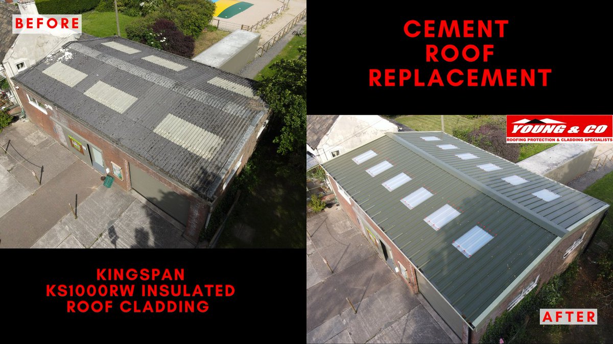 YoungCoRoofing's tweet image. #TransformationTuesday Nursery asbestos cement roof replacement with Kingspan KS1000RW #Quadcore insulated panel &amp;amp; FAIRS roof lights #Roofing #RoofCladding #CommercialRoofing