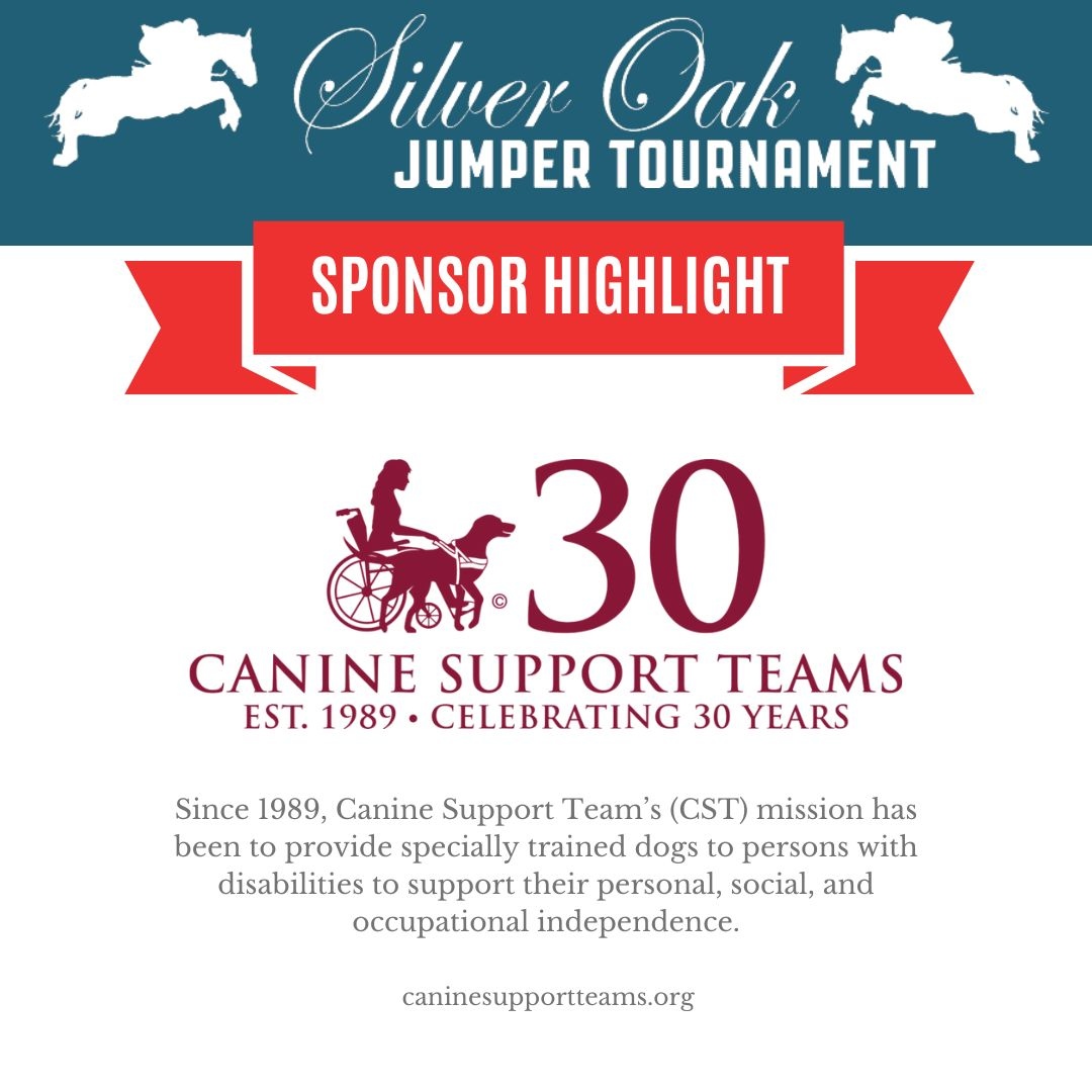 SilverOakJumpe1's tweet photo. SOJT Sponsor Highlights: Canine Support Team’s (CST)

Since 1989, Canine Support Team’s (CST) mission has been to provide specially trained dogs to persons with disabilities to support their personal, social, and occupational independence. Their mission and work are perfectly ... https://t.co/WfKTPdlwWQ
