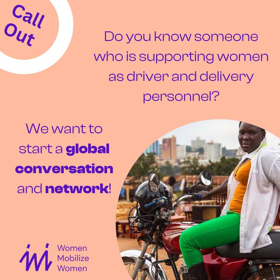 <a href="/WomenMobilize/">WomenMobilizeWomen</a> wants to build a network of entrepreneurs out there who position women to be in the drivers seat/ delivery personnel

📢 When did you start? How did you access financing? What was your business plan? How did you recruit women? Etc. 

Reach out!