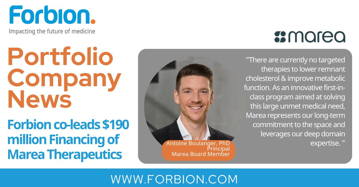 News from the Forbion Ventures Fund. Read more about our investment in Marea Tx. #biotech #lifesciences #cardionmetabolic forbion.com/en/news/forbio…