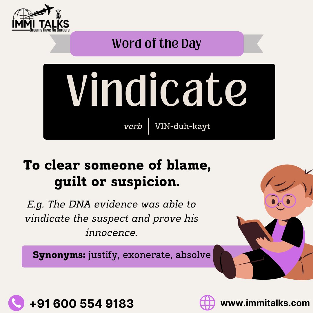 ImmiTalks's tweet image. Word of the Day: #Vindicate 🌟

Feeling wronged or misunderstood? To vindicate is to clear someone of blame or suspicion, proving their innocence or rightness. Use it to stand up for yourself or others!
#LanguageTrivia #DidYouKnow #SpeakingSkills #CommunicationTips #ImmiTalks