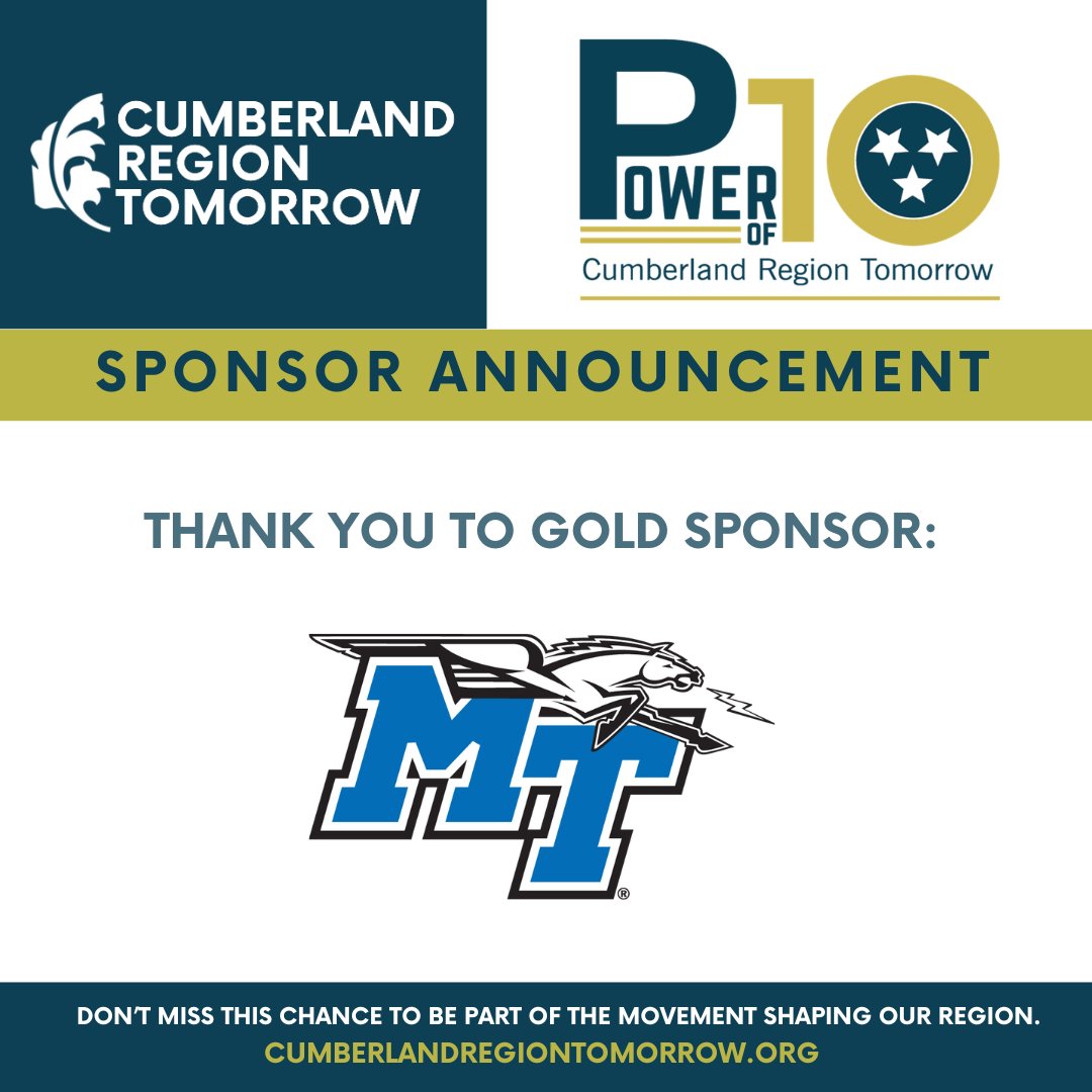 PowerOf10TN's tweet photo. POWER OF 10 SUMMIT SPONSOR ANNOUNCEMENT: Thank you to Middle Tennessee State University  for joining us as a Gold Sponsor in 2024! We are grateful for their partnership and support.

View sponsorship levels and benefits on our website at https://t.co/GRYd1vCxFR https://t.co/U6MLoIJA3g