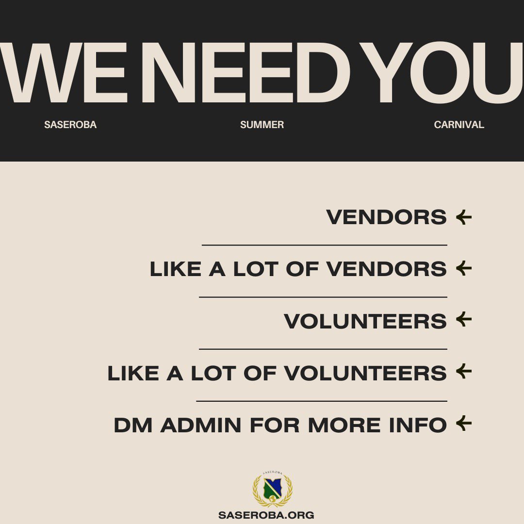 saseroba's tweet photo. SASEROBA Summer Carnival 2024🔥

Kami perlukan vendor dan volunteer untuk SASEROBA Summer Carnival yang akan berlangsung tak lama je lagi.

Korang boleh PM wakil-wakil ni:

0193876144 - Kamal (Vendor)
01136450451 - Jay (Volunteer)

#SaserobaSummerCarnival #SSC2024 https://t.co/DTZs2XzHta