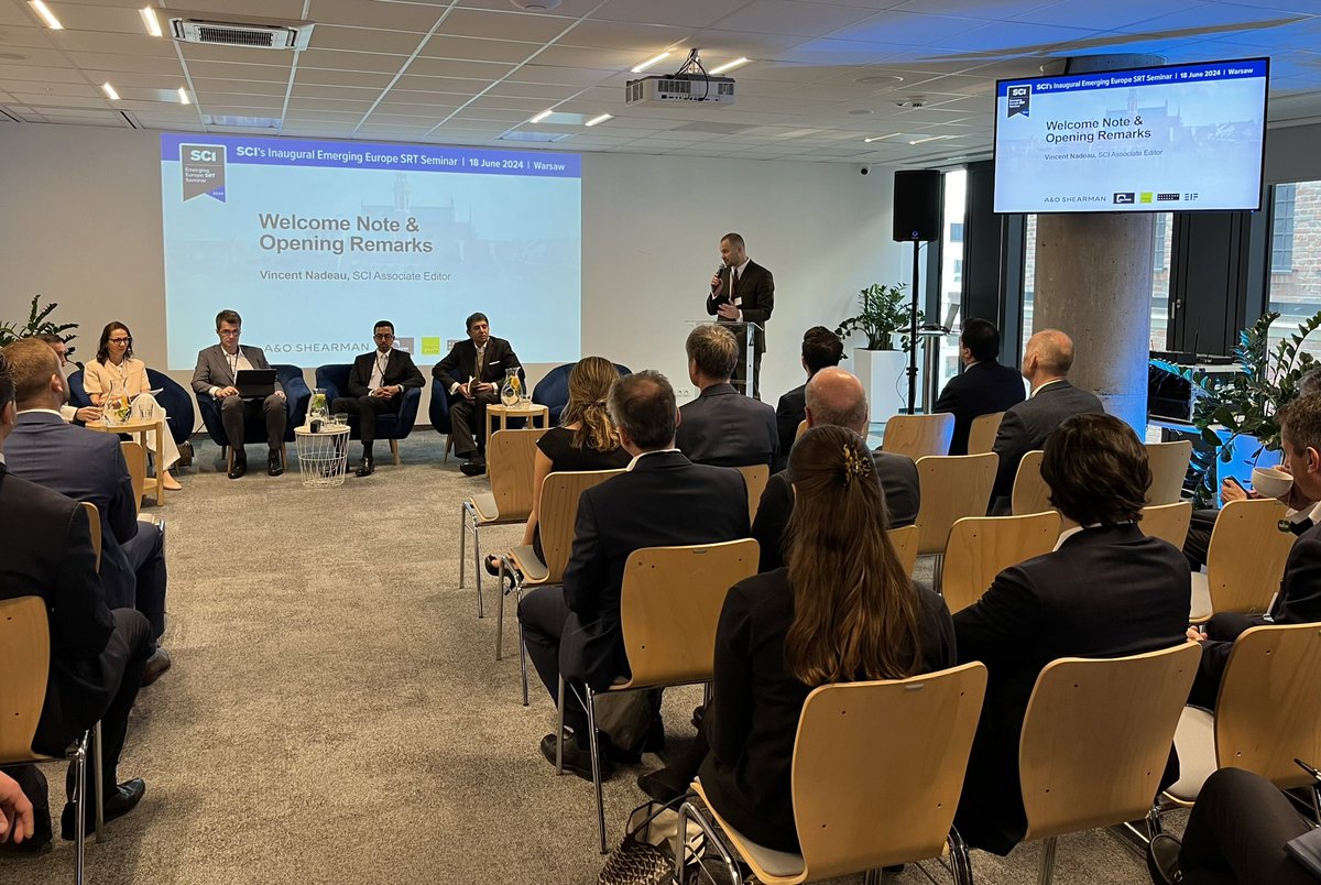 Live from #Warsaw 🇵🇱 Today, we're at the SCI’s Inaugural Emerging Europe SRT Seminar exploring #securitisation trends in the #CEE market. The EIB Group has been an active player in the region with close to €6bn of synthetic and €2bn of true sale transactions since 2013.