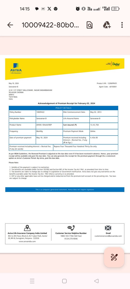 Sarben21's tweet photo. @AvivaIndia please reinstate policy dues are paid up, I cannot visit your office , currently I am residing in Riyadh.

Ask your team to contact me on WhatsApp in registered mobile number immediately 
Thanks https://t.co/sUoiNJW3gD