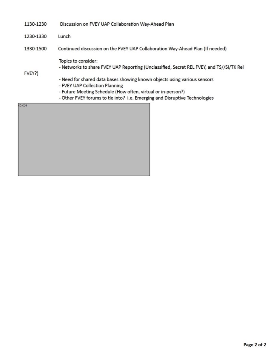 GrantLavac's tweet image. 🚨 BREAKING FOIA RELEASE 🚨
AARO’s Five Eyes forum on UAP that was led by former AARO Director, Dr. Sean Kirkpatrick in May 2023 was officially called the “FVEY Inaugural UAP Caucus Working Group”.

Today I received a copy of the meeting agenda through FOIA.

The inaugural…