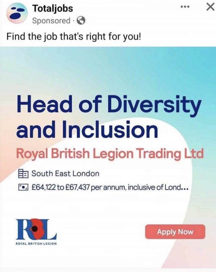 daveatherton's tweet photo. As someone who gives willing to poppy collectors every year, I really find it diffucult to hide my disappointment that the Royal British Legion @PoppyLegion has gone all woke. 

What a non-job at an appallingly high salary. https://t.co/soZQamROFI