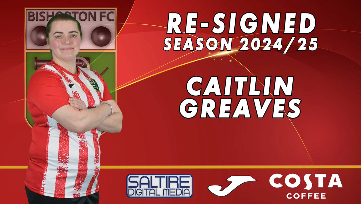 We are delighted to confirm that Caitlin Greaves will remain at Bishopton for season 24/25.

Caitlin comes off the back of a season that saw her win the golden boot for a 3rd year running, while also remaining as the clubs all time record goal scorer.

#monthebishy