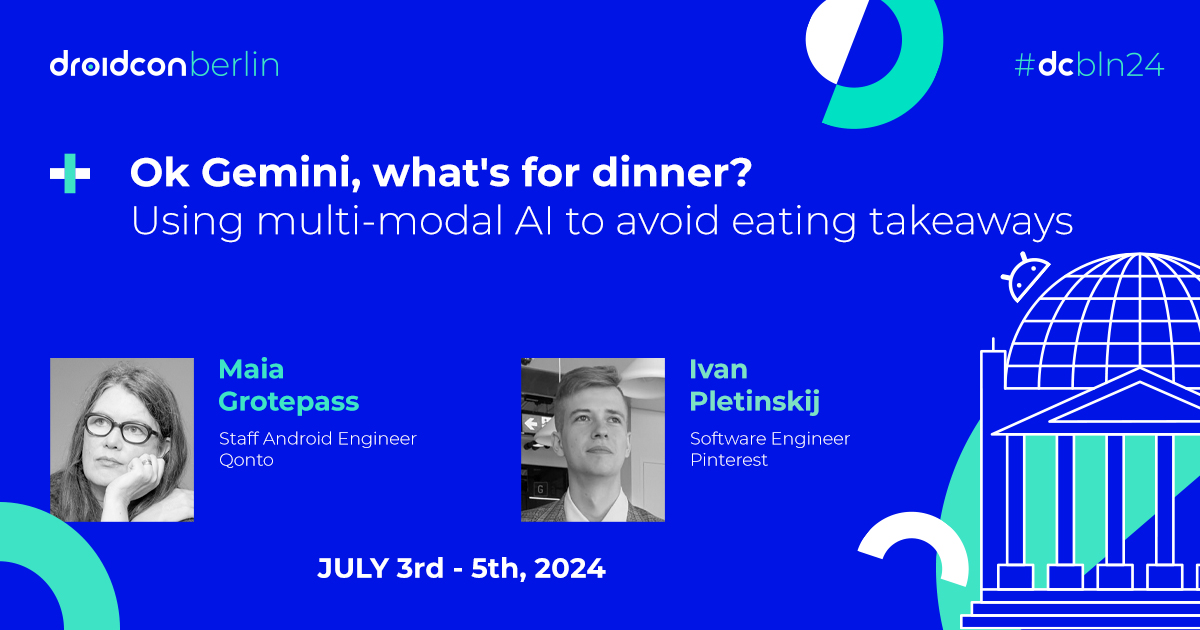 Two minds, one mission: join <a href="/maiatoday/">@maiatoday@androiddev.social</a> and Ivan for an engaging #dcbln24 session 👏 Discover how #Kotlin Multiplatform &amp; #GeminiAI can create a recipe app from your fridge contents. Demo &amp; insights included!

Full abstract: berlin.droidcon.com/speaker/maia-g…